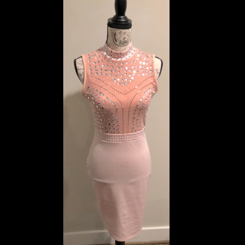 Peach rhinestone turtleneck dress